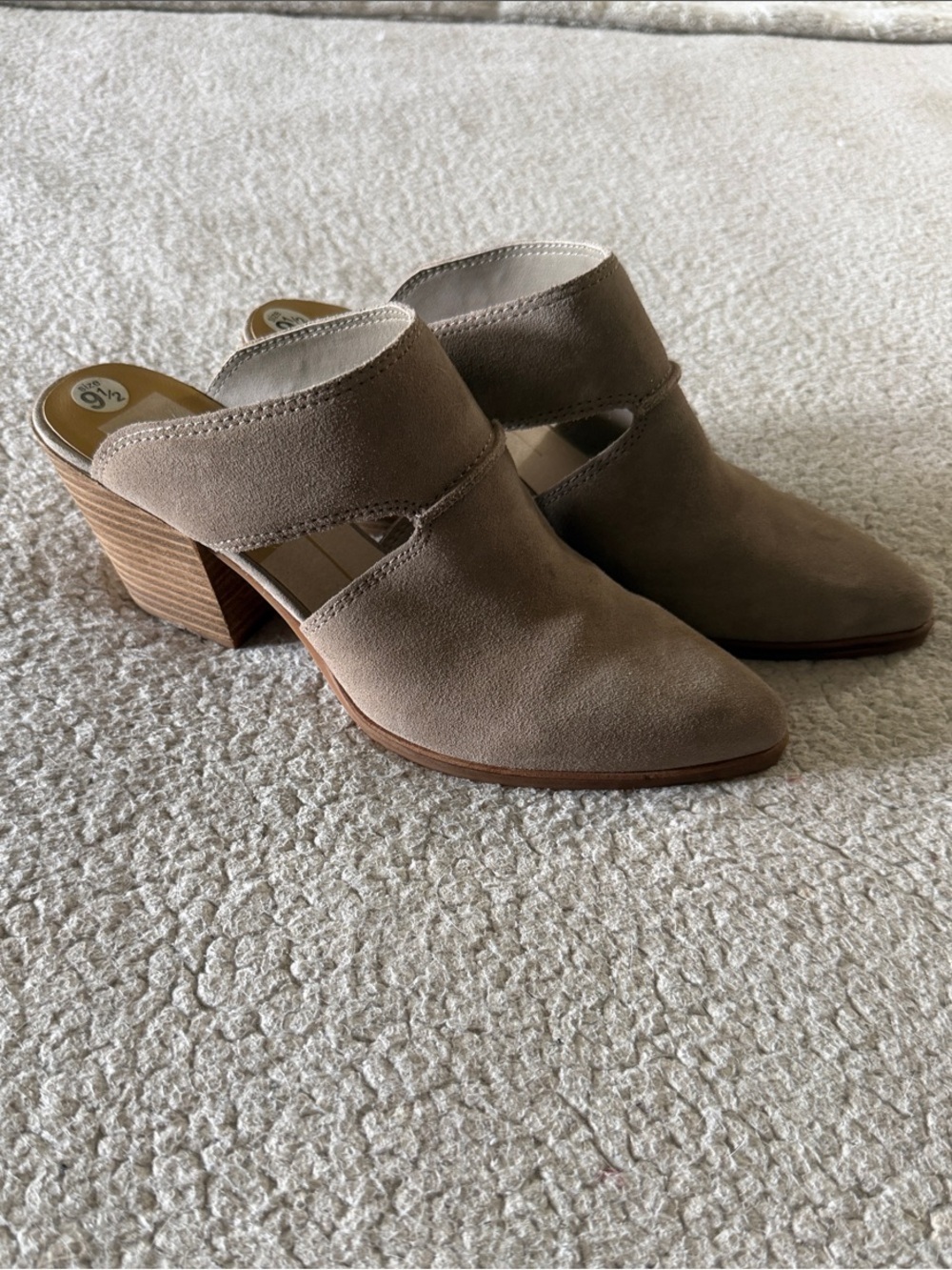 Dolce Vita Taupe Suede Cutout Block Heel Mules Size 9.5